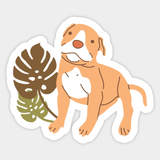 Pit Bull puppy and plants Sticker